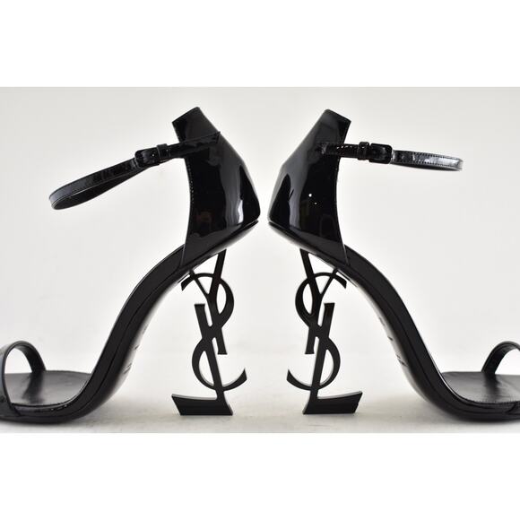 Saint Laurent Opyum 110 Black Patent Leather YSL Logo Sandal Heel Pump 36.5 - Picture 13 of 14